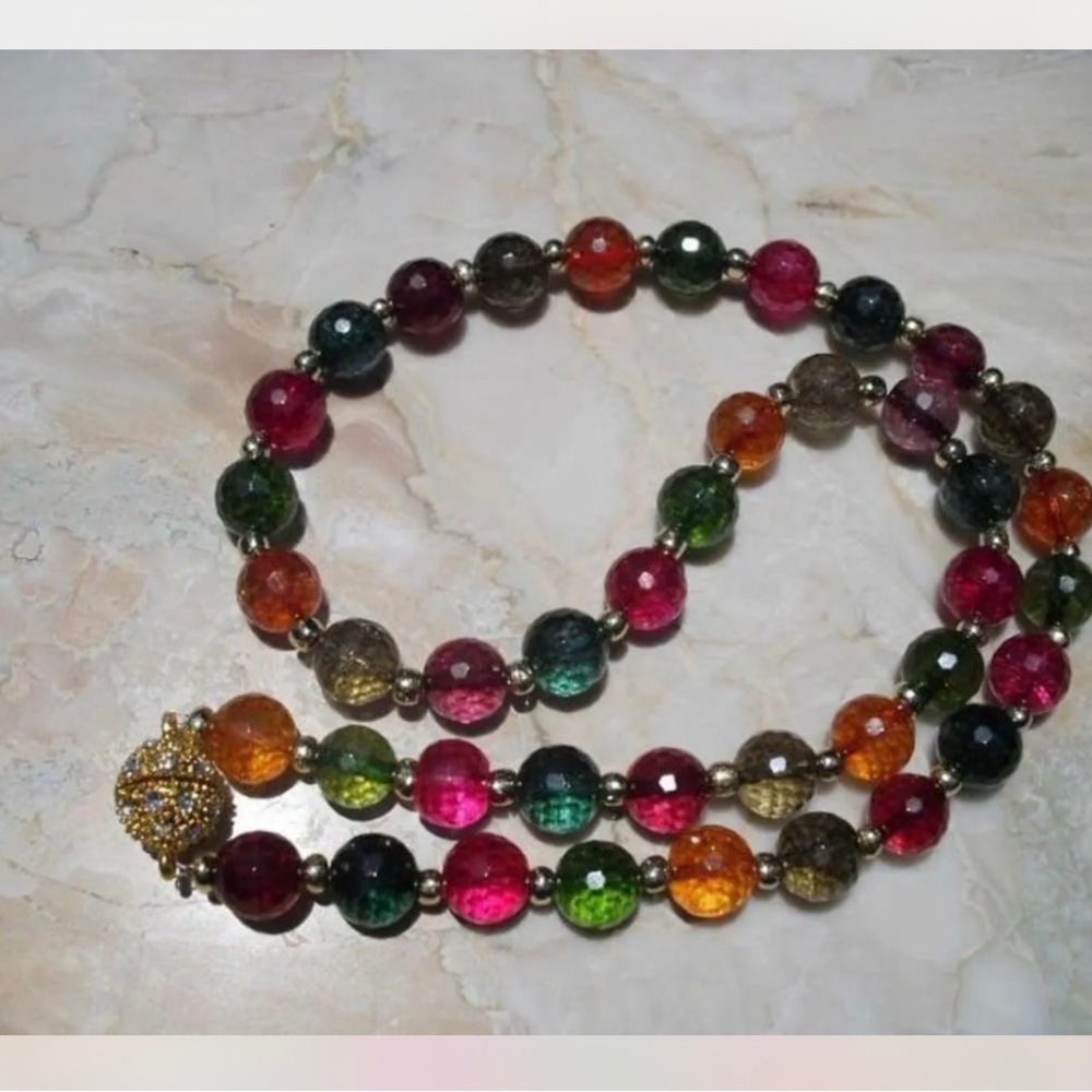 multicolor natural tourmaline faceted bead necklace 18”